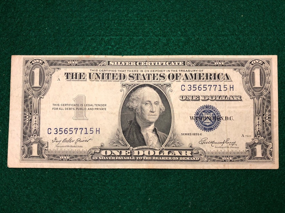 1935-E $1 ONE DOLLAR SILVER CERTIFICATE CURRENCY NOTE “GUTTER FOLD ERROR”