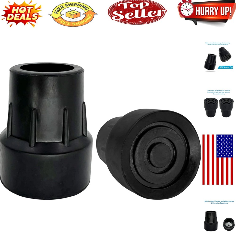 SecureGrip 1-Inch Cane Tip Replacements – Pack of 2