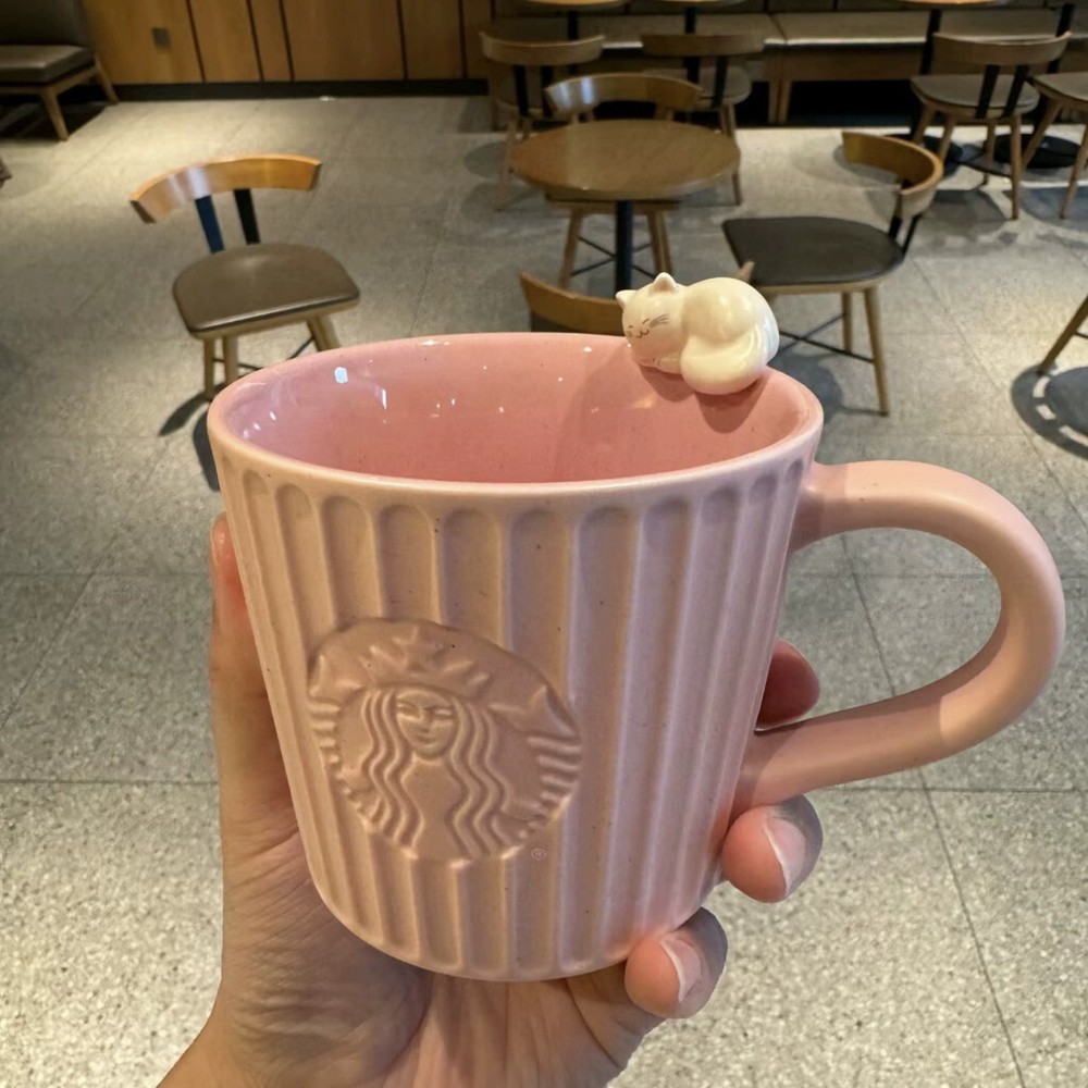 Starbucks Cup Pink Three-dimensional Cat Ceramic Cup Office Desktop Drinking Cup