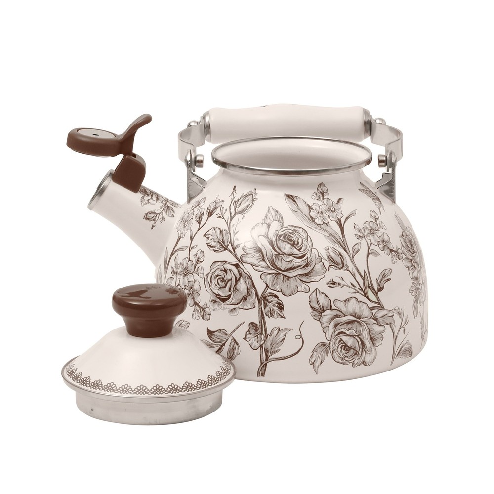 2.0-Quart Enamel on Steel Agatha Tea Kettle Brown