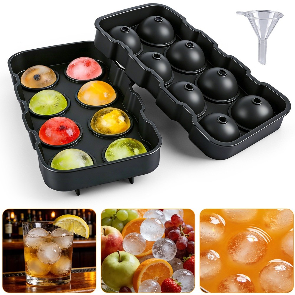 2x Round Ice Cube Mold with Lid Reusable Sphere Ice Cube Maker for Whiskey Party