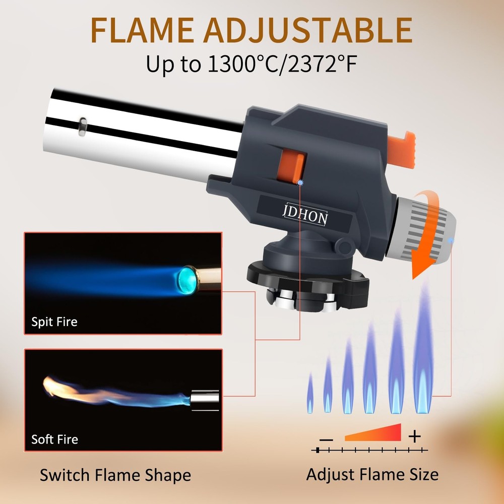 Butane Torch, JDHON Compact Kitchen Torch with Adjustable Compact, Gray