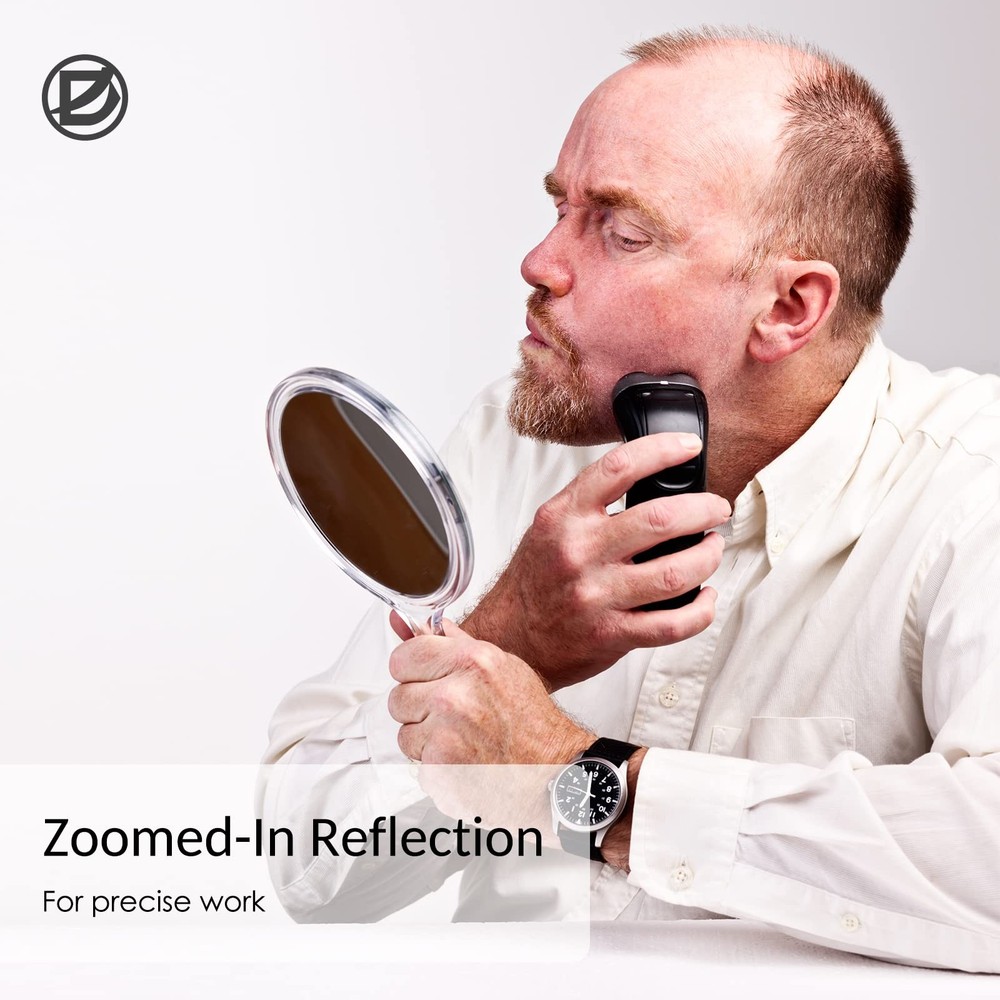 Hand Mirror Double-Sided Handheld Mirror 1X/ 2X Magnifying Mirror with Handle Tr