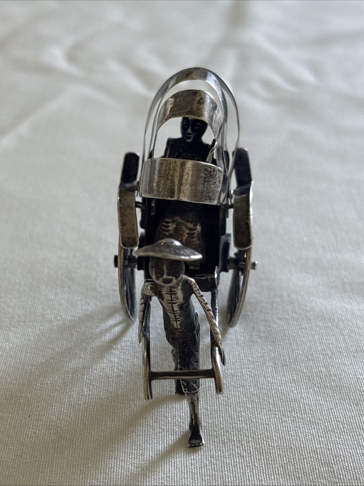 Victorian Chinese Export Solid Silver Figural Rickshaw Miniature 39.89g Marked