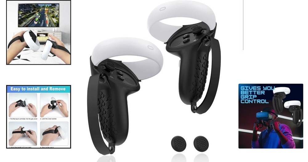 Black Adjustable Controller Grips for Oculus Quest 2 - Enhanced Game Comfort