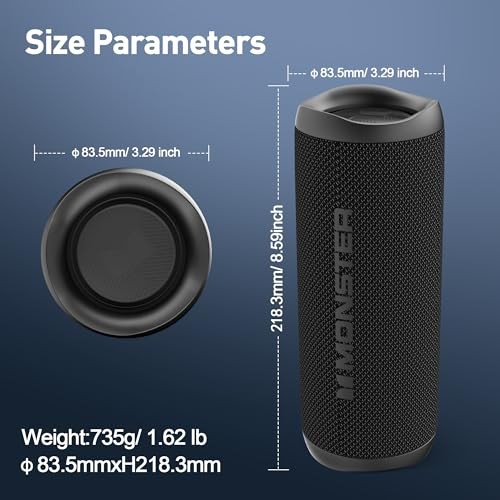 Bluetooth Speaker, Wireless Portable Outdoor Bluetooth Speakers, Deep Black