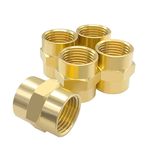 3/8" x Coupler Brass Female Hex Head Pipe Fitting Coupling, Pack 3/8" NPT 5PCS