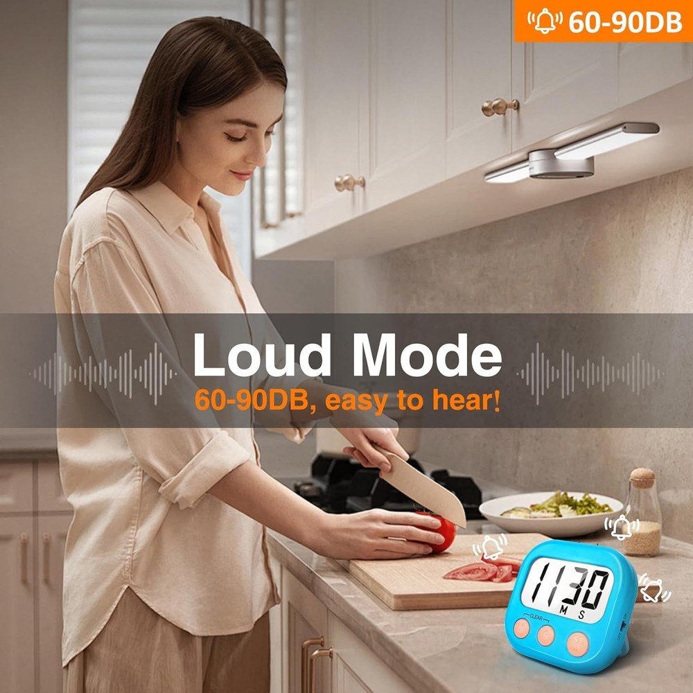 2 Pack Digital Kitchen Timers Loud Ring Magnetic Blue Set