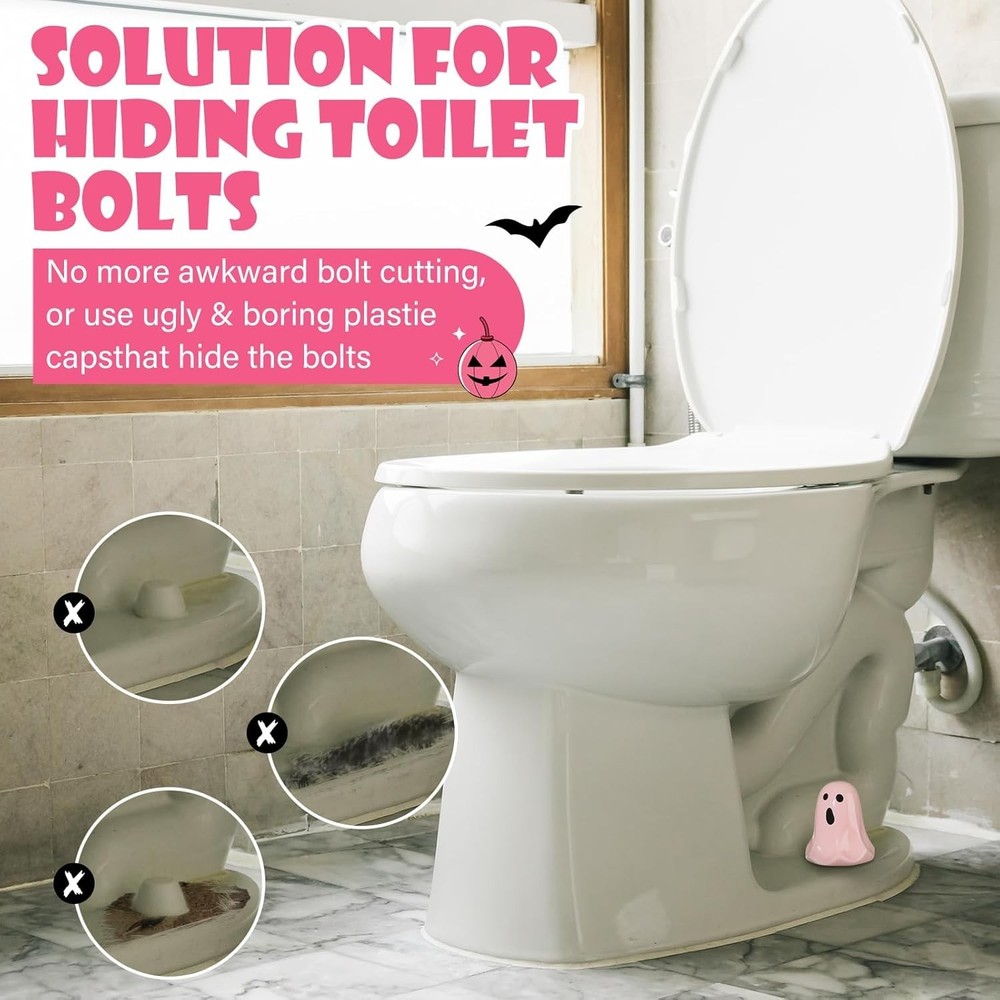 2 Pack Toilet Bolt Caps Ceramic Cute Ghost Screw Covers Pink White