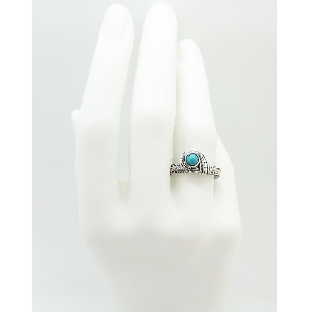 Turquoise Adjustable Ring, Woven in Sterling Silver Wire