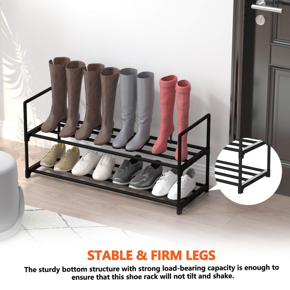 2 Tier Metal Shoe Rack,Adjustable Shoe Shelf Storage Organizer,Stackable Boot...