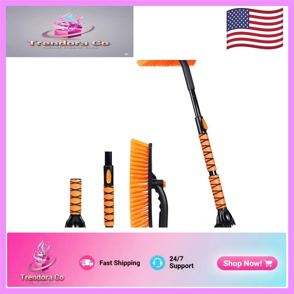 Compact 36” Snow Brush with Telescopic  - 360° Rotating Ice Scraper