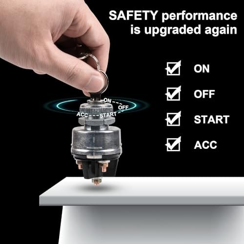 Ignition Switch with Key, 4 Position Universal Key Switch, Starter Switch 12V