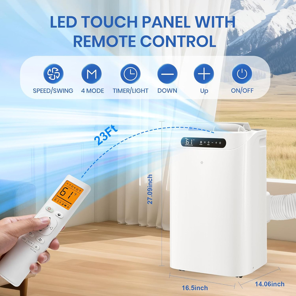 14000 BTU Portable Air Conditioners for Room Cooling up to 700 Sq. Ft, 3-IN-1 Qu