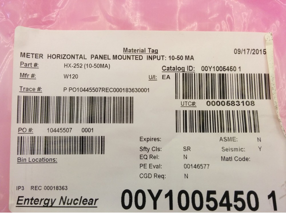 WESTINGHOUSE HX-252 PANEL METER, INPUT: 10-50MA, HORIZONTAL MOUNT, NIB