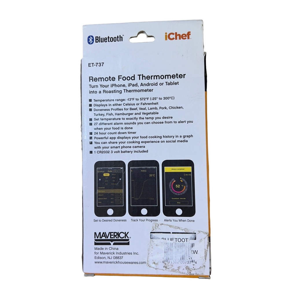 Maverick iChef Food Thermometer Bluetooth Remote 90ft Range App Roasting