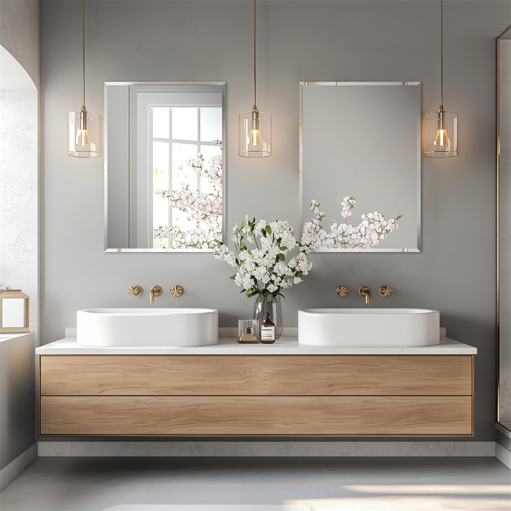 Rectangle Frameless Beveled Mirror for Bathroom Vanity Entryway Home Wall Decor