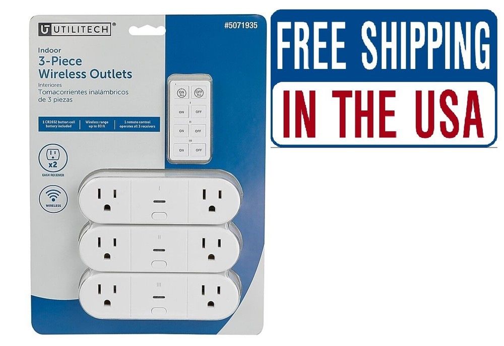 Utilitech Indoor 3-Piece Wireless Outlets with Remote Control - Brand New