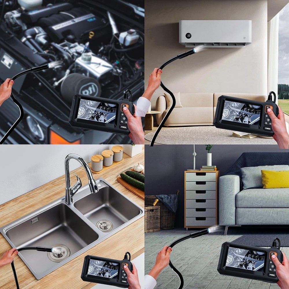 Endoscope Camera with Light, Borescope Camera with 4.3" IPS Screen, 1920P HD wit