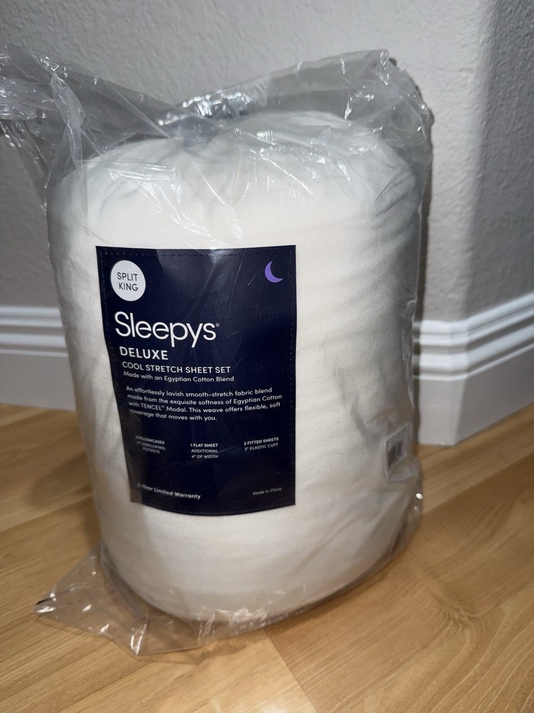 Sleepy's White Deluxe Cool Stretch Sheet Set Split King Sealed