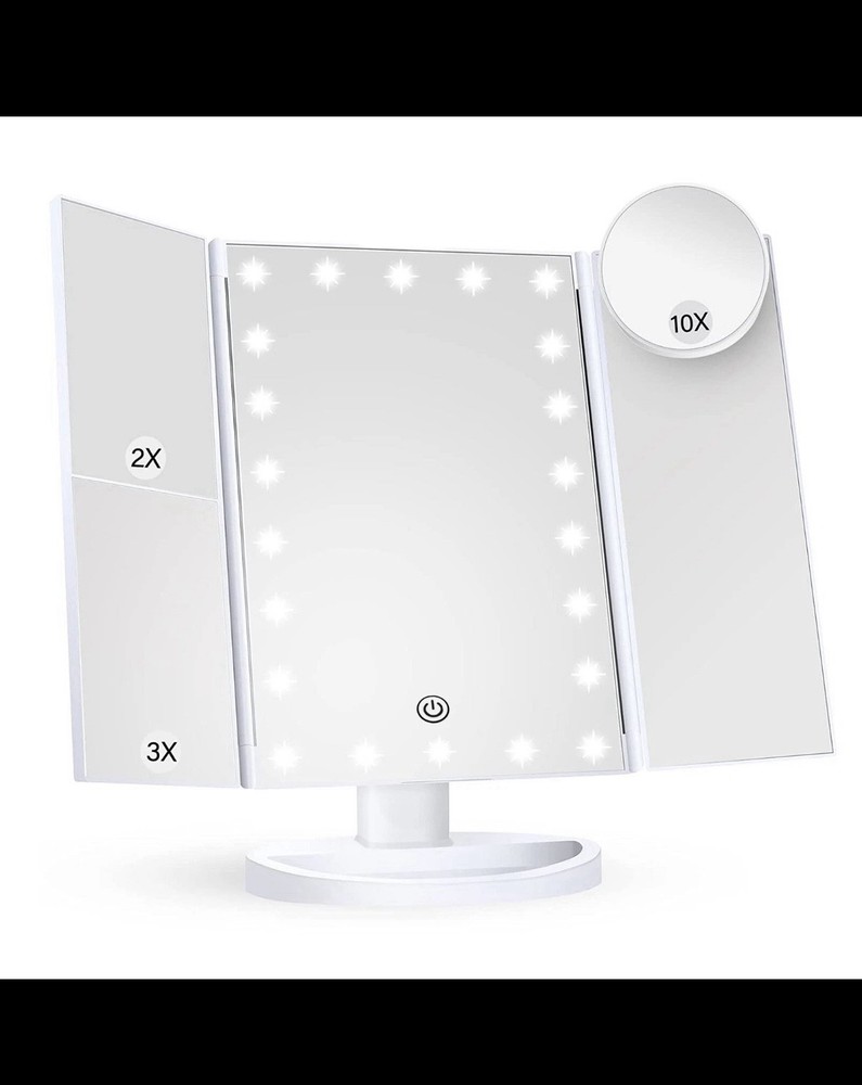 LED Lighted Makeup Mirror 2X 3X 10X Magnification Adjustable Brightness White