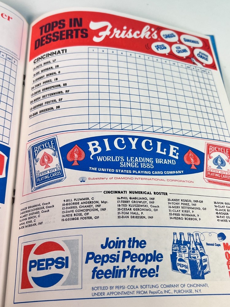 1974 Cincinnati Reds Baseball Program vs Pirates Unscored HIGH GRADE!🔥