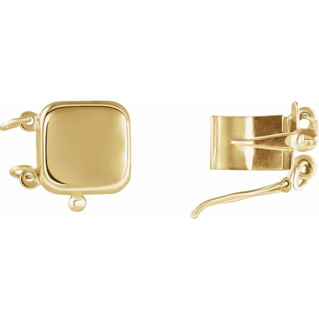 14K Solid Gold Plain Cushion Shape Pearl Box Bead Clasp Single Strand Engraving