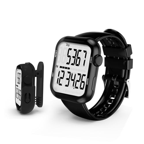 Pedometer Watch, Multi-Function Pedometer for Walking Steps and Miles, 3D Black