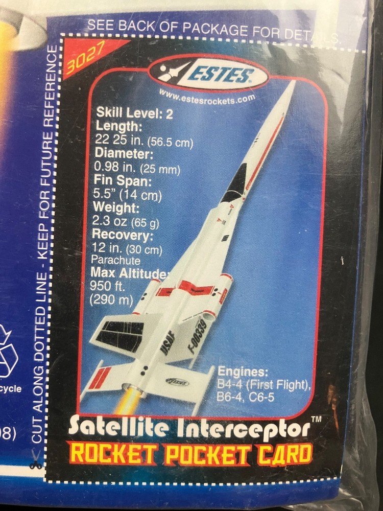 OOP Estes SATELLITE INTERCEPTOR Flying Model Rocket Kit #3027 - Sealed