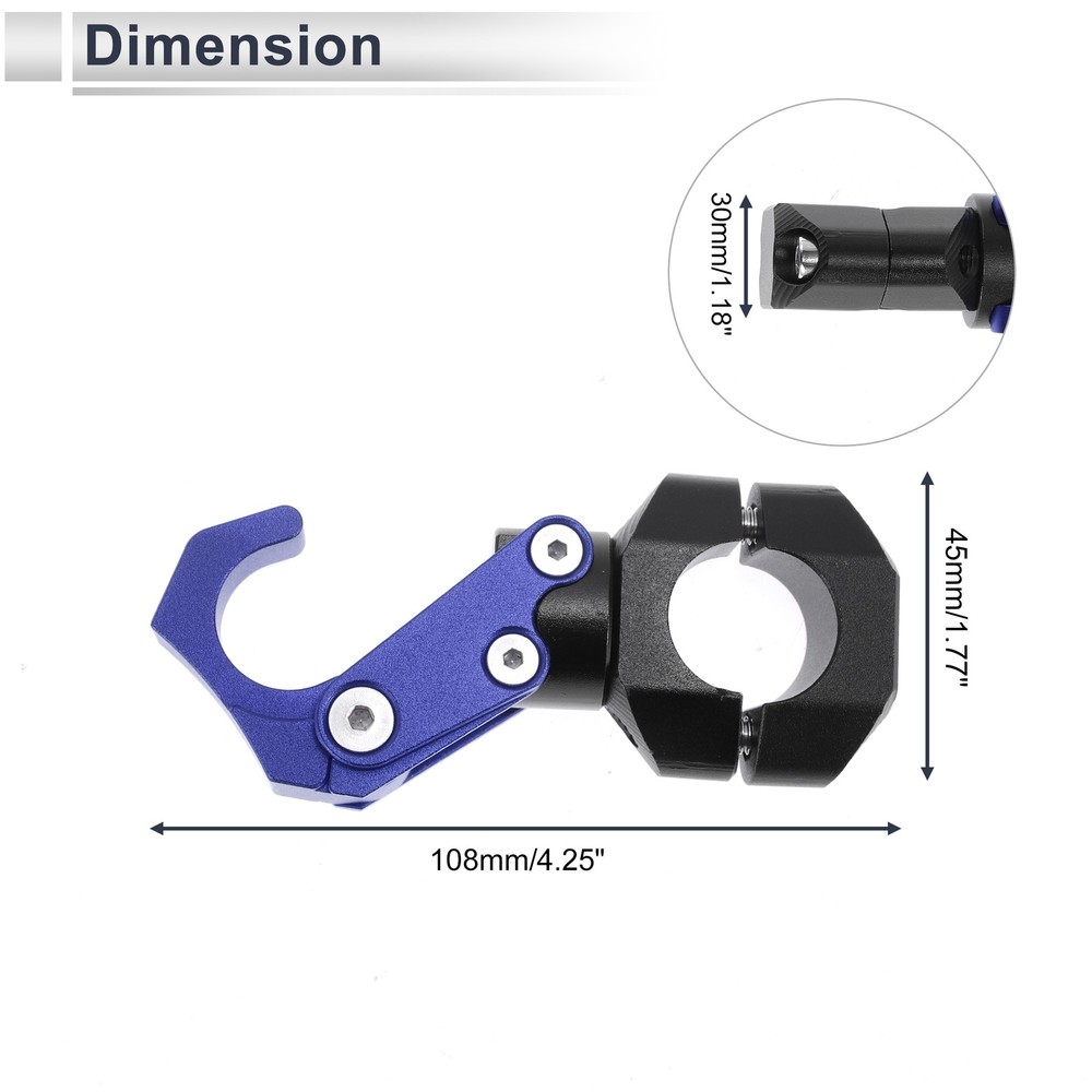 Aluminum Alloy Motorcycle Rectangular Hook With Hex Wrench 1 Set Blue