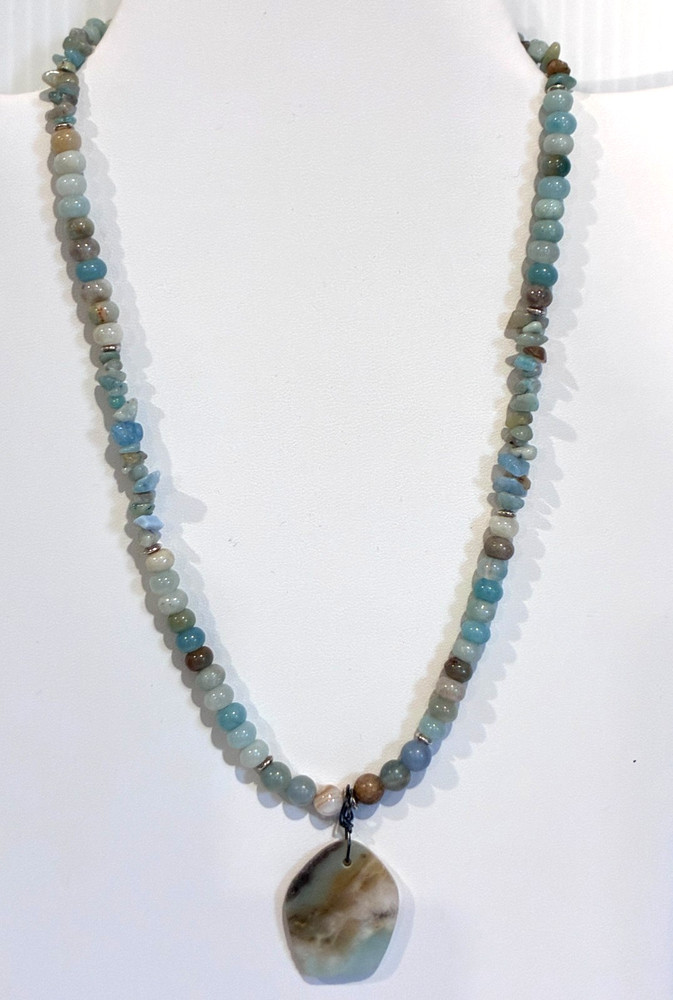 Delicate Boho Light Blue Amazonite Beaded Pendant Necklace: 17"-20"