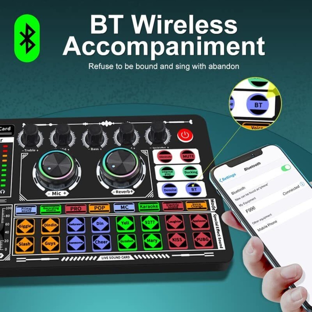 F999 Professional Live Sound Card Multi-platform Live Steaming Compatibility