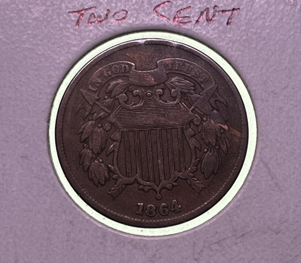 1864 2 Cent Piece / Large Motto Original!!