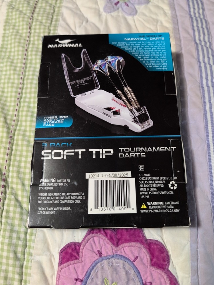 Narwhal Tournament Soft Tip Darts Includes Deluxe Storage Case, 3 Pack.