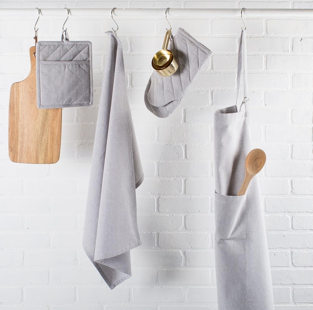 DII 100% Cotton Solid Chambray Kitchen Set, Potholders, Gray