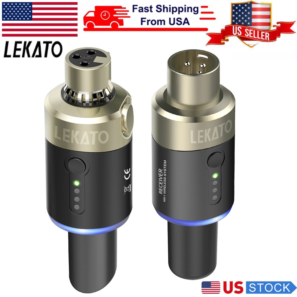LEKATO Wireless Microphone System Transmitter Receiver 5.8GHz Plug On XLR 100FT