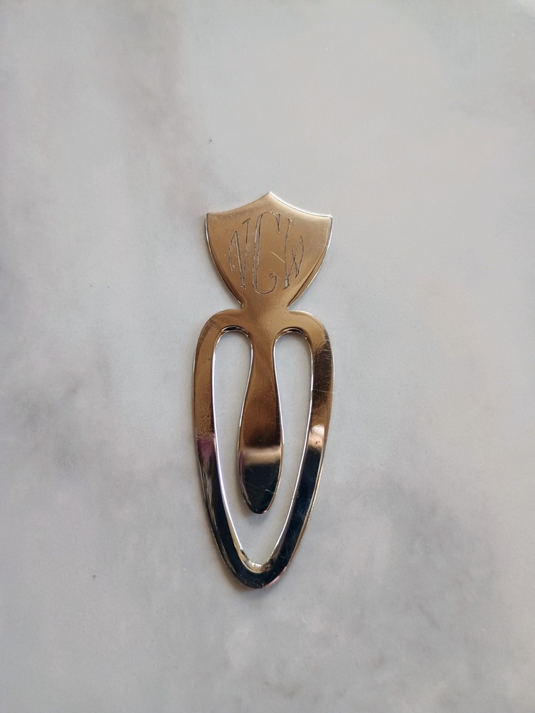 Sterling Silver Bookmark "NCW" Monogram Initial Signed Concra Shield Shape