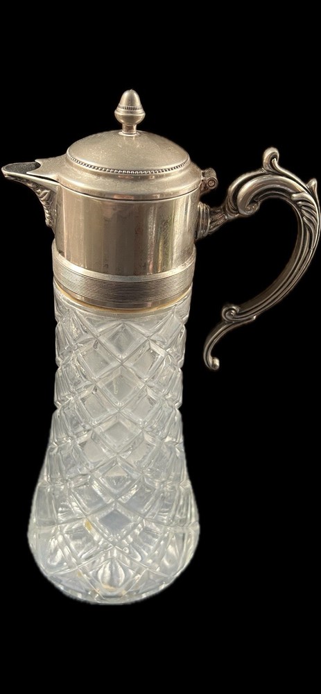 Vintage Glass and Silver-Plate Claret/Libations Pitcher