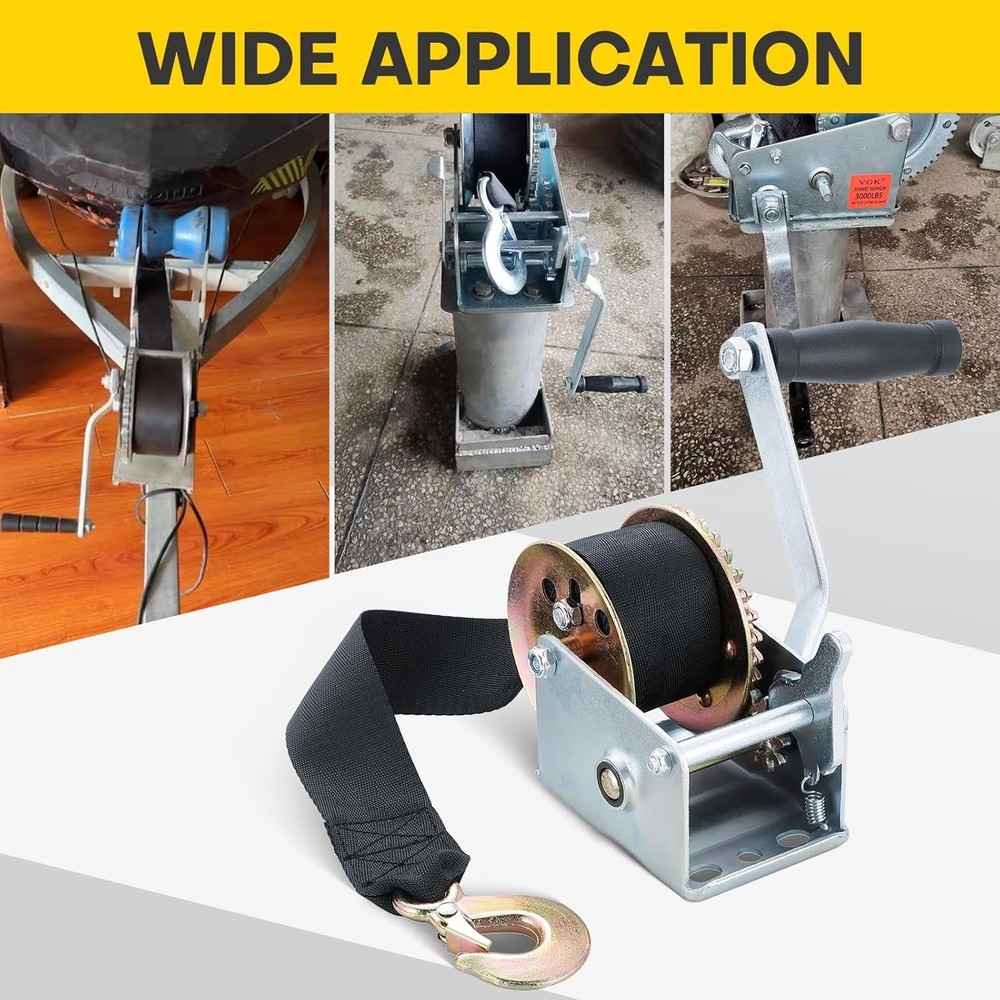 Compact 800LBS Hand Winch for Boats - Easy Install with Two-Way Ratchet System