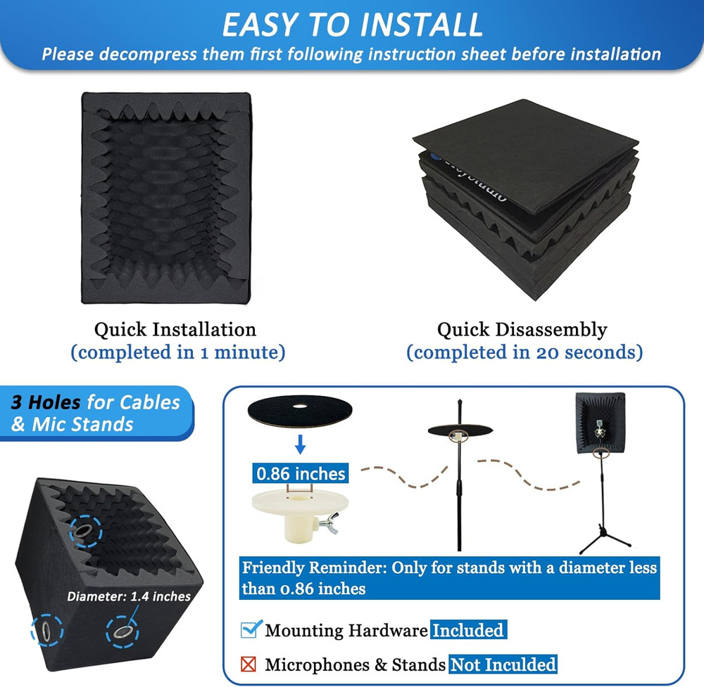 Portable Vocal Booth, Large Foldable Microphone Isolation Shield, Music Recordin