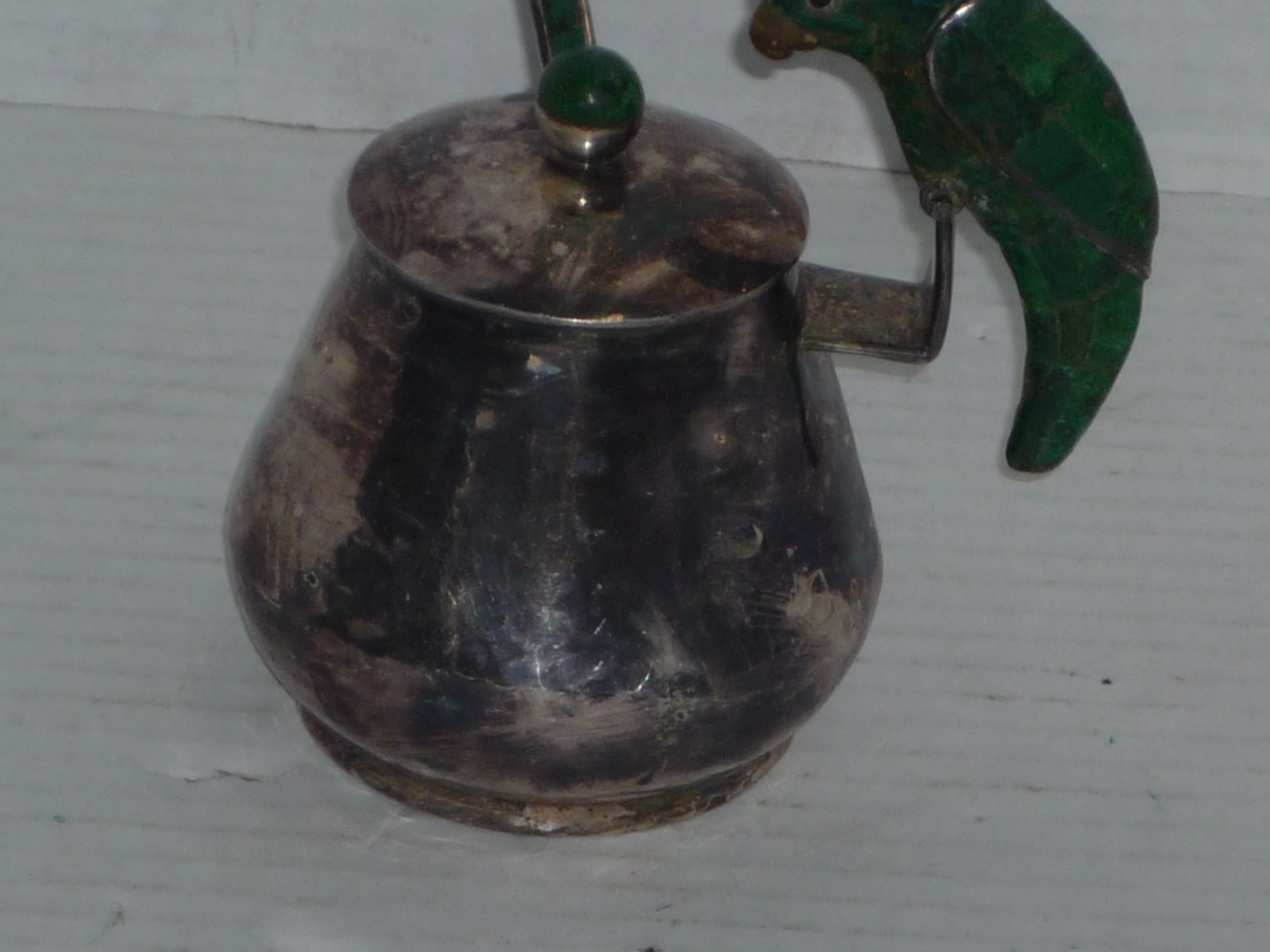 VINTAGE TAXCO LOS CASTILLO HAMMERED SILVERPLATE PARROT HONEY JAM JAR SUGAR BOWL?
