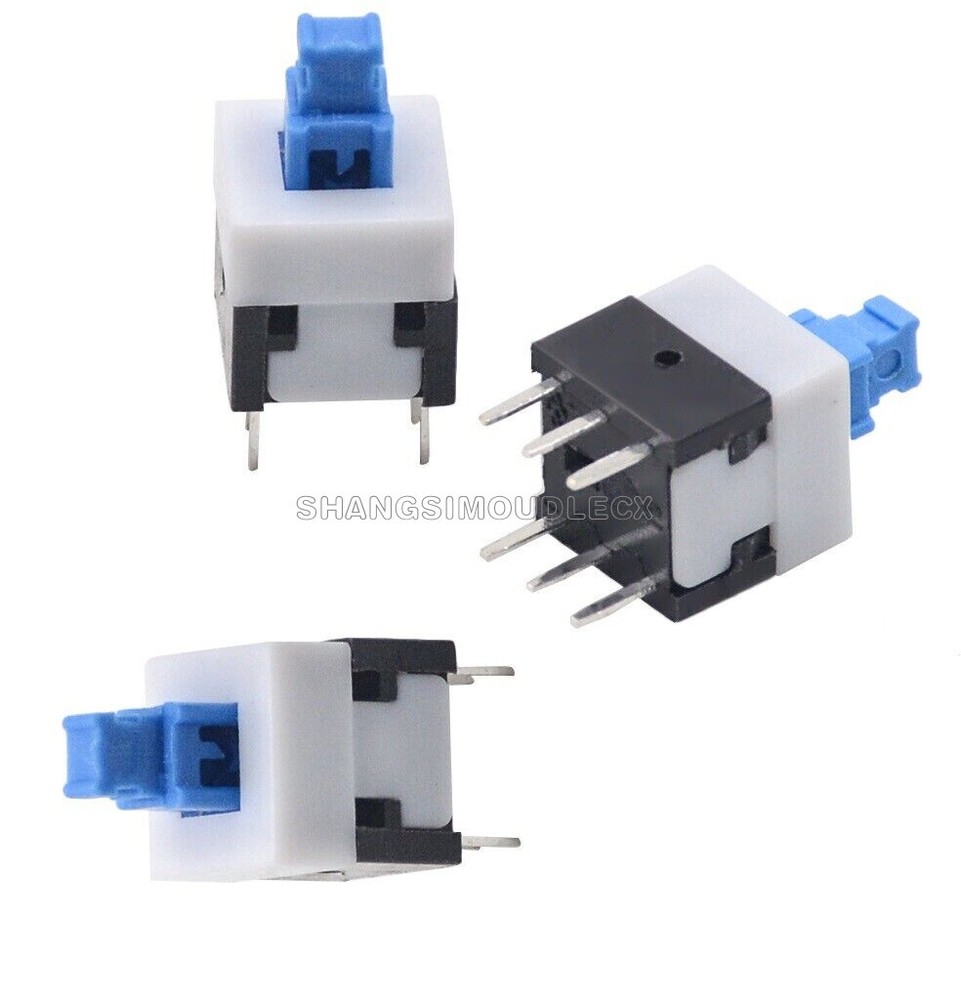 20pcs 8X8mm Cap Self-locking Type Square Blue Button Switch Control NEW-