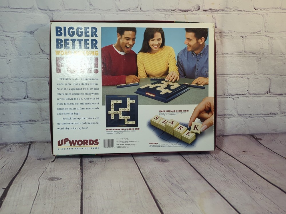 Vintage 1997 UpWords 3D Word Stack Game Square Board Milton Bradley Complete