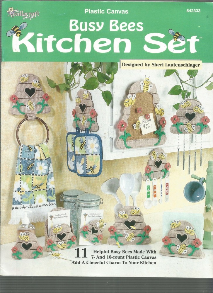 Plastic Canvas Patterns Busy Bee Kitchen Set Note Napkin Holder Towel Hanger E82