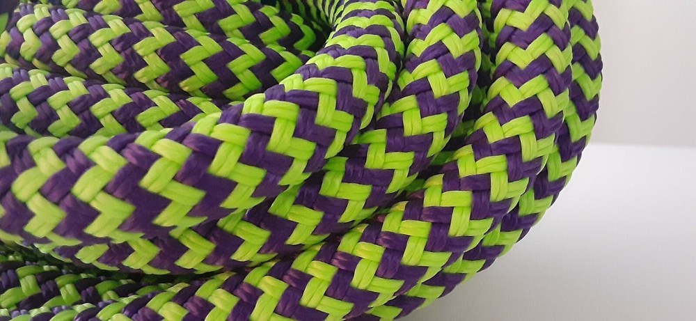 9/16 x 50 ft. Double Braid-Yacht Braid Polyester Rope. Herringbone Lime/ Purple