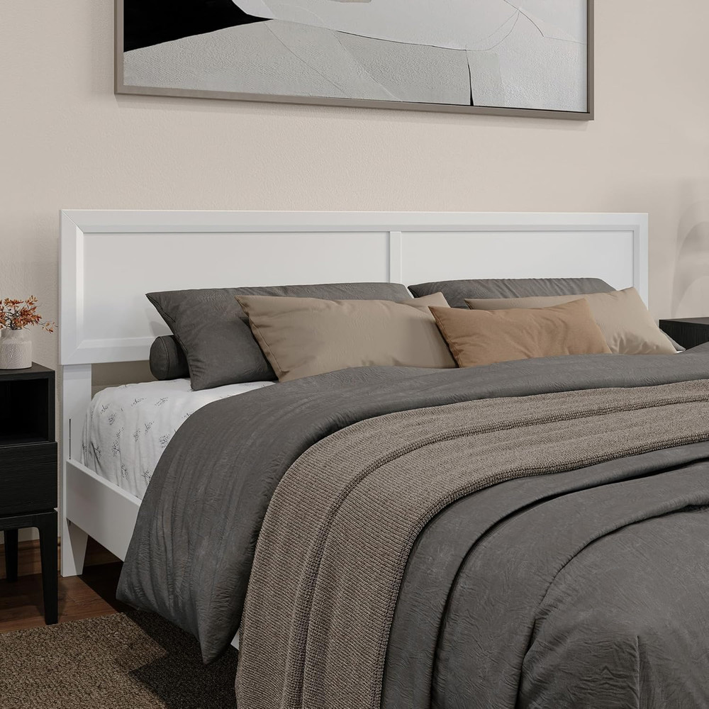 Sophia Modern Adjustable King Solid Wood Headboard in Elegant White