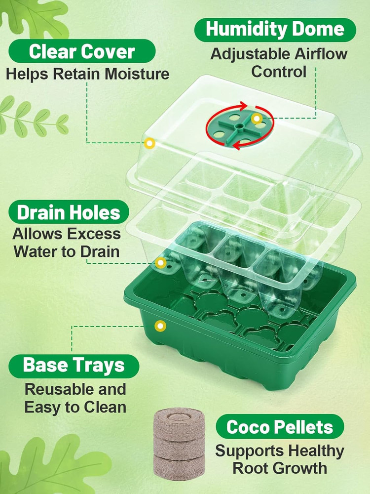 3 Pack Seed Starter Kit with 36 Coco Coir Pellets - 36 Cell Seed Starter Tray...