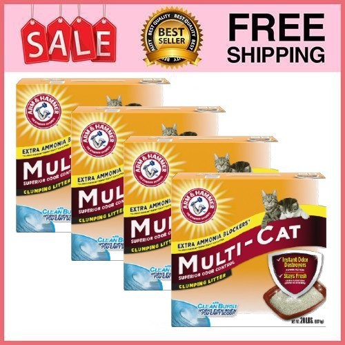 4 Box ARM & HAMMER Multi-Cat Clumping Litter, Scented, 20 lb Box
