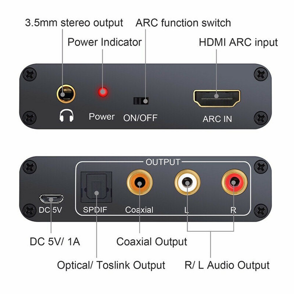 Micro USB HDMI-Compatible ARC Audio Power Adapter Support SPDIF/RCA/3.5mm Stereo