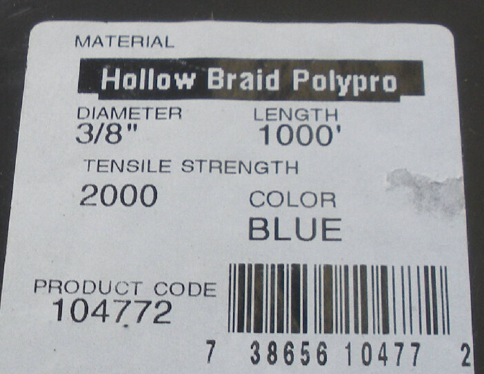 Unicord 8 Strand Diamond Braid Mono Polypropylene Rope Blue 3/8" x 1000 Ft